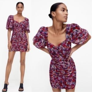 Zara Chiffon Floral Ruched Mini Dress NEW